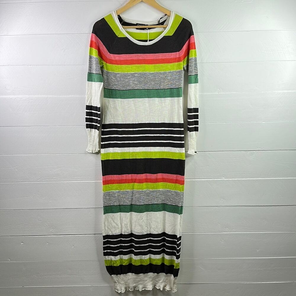 ONLY TRUE‎ COLLECTION Black White Multi Colored Kimono Long Sleeve Knit Dress L